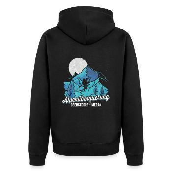 Alpenüberquerung Oberstdorf Meran Pilgerweg - Unisex Premium Bio Zip Hoodie - Schwarz - Hinten - Nico (187cm)