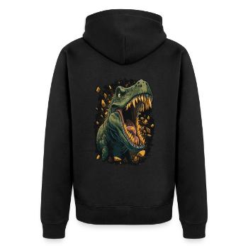 Roaring T-Rex Tyrannosaurus Rex Dinosaur Head - Unisex Premium Bio Zip Hoodie - Schwarz - Hinten - Nico (187cm)