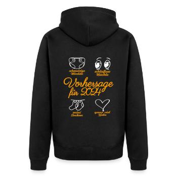 Werdende Eltern 2024 Babybauch Vorhersage - Unisex Premium Bio Zip Hoodie - Schwarz - Hinten - Nico (187cm)