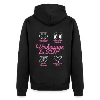 Werdende Eltern 2024 Babybauch Vorhersage - Unisex Premium Bio Zip Hoodie - Schwarz - Hinten - Nico (187cm)