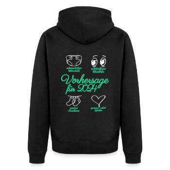 Werdende Eltern 2024 Babybauch Vorhersage - Unisex Premium Bio Zip Hoodie - Schwarz - Hinten - Nico (187cm)
