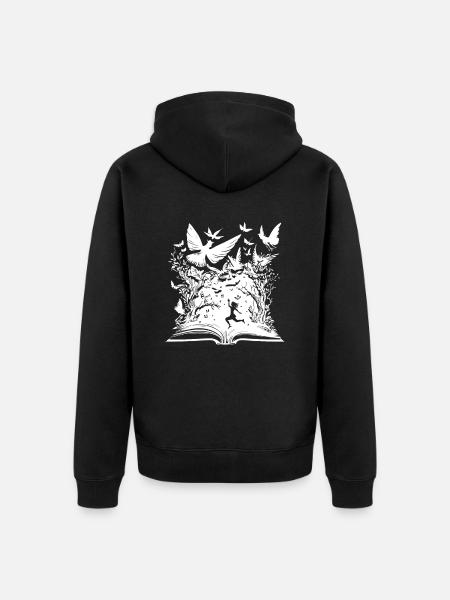 Buch Leseratte Bücherwurm Vögel - Premium økologisk unisex-hættejakke - sort