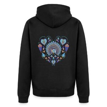 Pfauen Herz Vogel Ziervogel Federn Bunt - Unisex Premium Bio Zip Hoodie - Schwarz - Hinten - Nico (187cm)