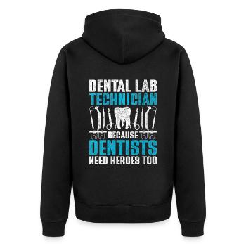 Zahntechniker Because Dentists Need Heroes Too - Unisex Premium Bio Zip Hoodie - Schwarz - Hinten - Nico (187cm)