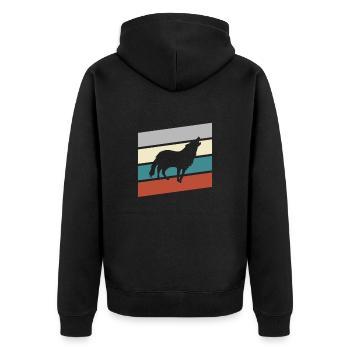 Wolf Retro - Unisex Premium Bio Zip Hoodie - Schwarz - Hinten - Nico (187cm)