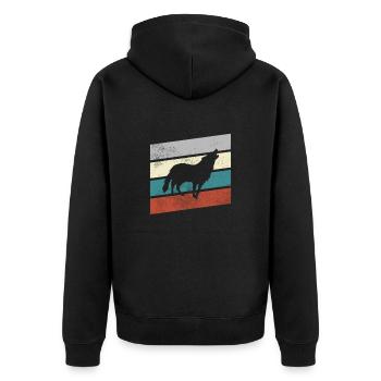 Wolf Retro - Unisex Premium Bio Zip Hoodie - Schwarz - Hinten - Nico (187cm)