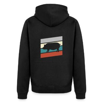 Schwein Retro - Unisex Premium Bio Zip Hoodie - Schwarz - Hinten - Nico (187cm)
