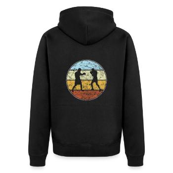 Boxen Retro - Unisex Premium Bio Zip Hoodie - Schwarz - Hinten - Nico (187cm)
