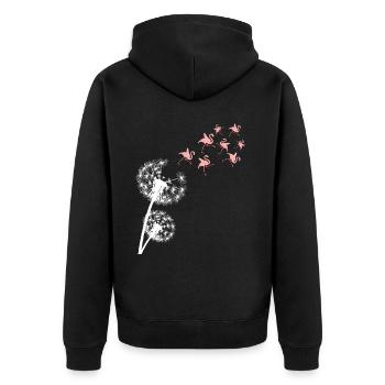 Flamingo Pusteblume Flamingos - Unisex Premium Bio Zip Hoodie - Schwarz - Hinten - Nico (187cm)
