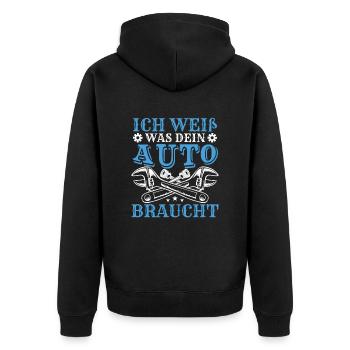 Automechaniker Lustig Humor Auto Werkstatt - Unisex Premium Bio Zip Hoodie - Schwarz - Hinten - Nico (187cm)