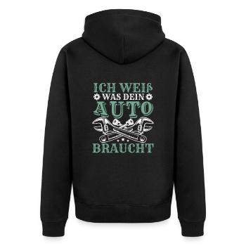 Schrauber Mechaniker Sprüche - Unisex Premium Bio Zip Hoodie - Schwarz - Hinten - Nico (187cm)