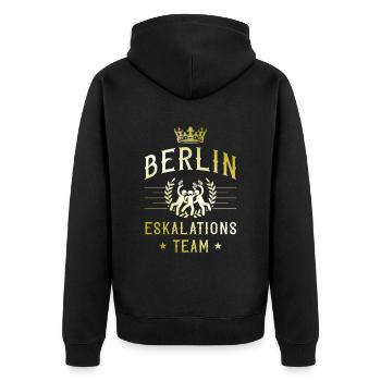 Berlin Escalation - Unisex Premium Organic Zip Hoodie - black - Back - Nico (187cm)