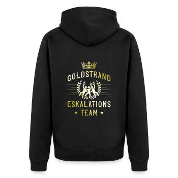 Goldstrand Eskalation - Unisex Premium Bio Zip Hoodie - Schwarz - Hinten - Nico (187cm)