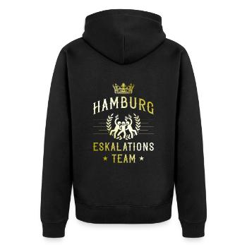 Hamburg Escalation - Unisex Premium Organic Zip Hoodie - black - Back - Nico (187cm)