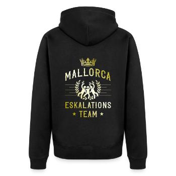 Mallorca Eskalation - Unisex Premium Bio Zip Hoodie - Schwarz - Hinten - Nico (187cm)