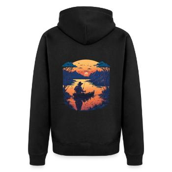 Hobby Angler Freiheit Fische und Angeln Design - Unisex Premium Bio Zip Hoodie - Schwarz - Hinten - Nico (187cm)