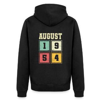 69th Birthday August Vintage 1954 Vintage - Unisex Premium Organic Zip Hoodie - black - Back - Nico (187cm)