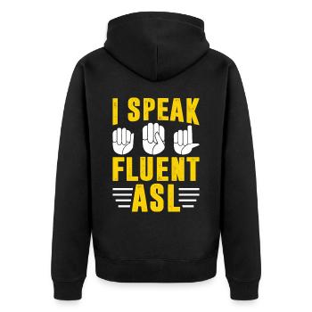 Deaf Pride Awareness Gebärdensprache - Unisex Premium Bio Zip Hoodie - Schwarz - Hinten - Nico (187cm)