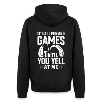 Deaf Pride Awareness ASL Gebärdensprache - Unisex Premium Bio Zip Hoodie - Schwarz - Hinten - Nico (187cm)