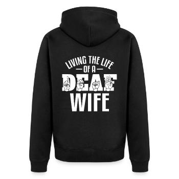 Deaf Pride ASL Gebärdensprache - Unisex Premium Bio Zip Hoodie - Schwarz - Hinten - Nico (187cm)
