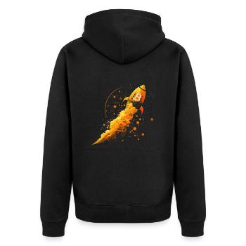 Bitcoin Rakete - Unisex Premium Bio Zip Hoodie - Schwarz - Hinten - Nico (187cm)