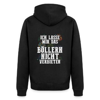 Ich lasse mir das Böllern nicht verbieten - Unisex Premium Bio Zip Hoodie - Schwarz - Hinten - Nico (187cm)