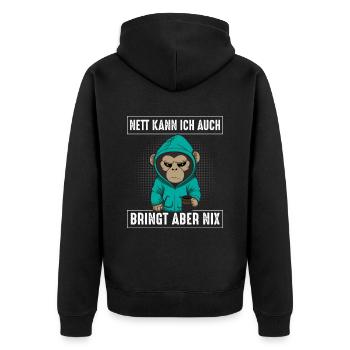 Affe Nett Kann Ich Auch Bringt Aber Nix - Unisex Premium Bio Zip Hoodie - Schwarz - Hinten - Nico (187cm)