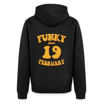 Funky Birthday: February 2019 - Flower Power - Unisex Premium Organic Zip Hoodie - black - Back - Nico (187cm)