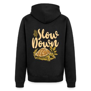 Sea Turtle Tortoise Slow Down - Unisex Premium Bio Zip Hoodie - Schwarz - Hinten - Nico (187cm)