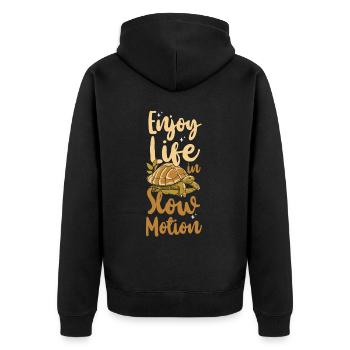 Sea Turtle Tortoise Enjoy Life In - Unisex Premium Bio Zip Hoodie - Schwarz - Hinten - Nico (187cm)