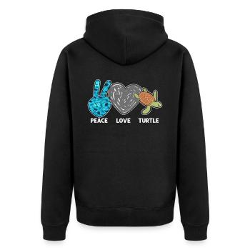 Sea Turtle Tortoise Peace Love - Unisex Premium Bio Zip Hoodie - Schwarz - Hinten - Nico (187cm)