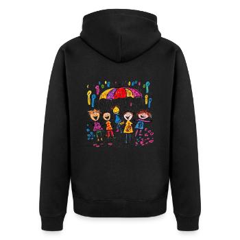 Kinderbild Malen Kinder spielen im Regen - Unisex Premium Bio Zip Hoodie - Schwarz - Hinten - Nico (187cm)