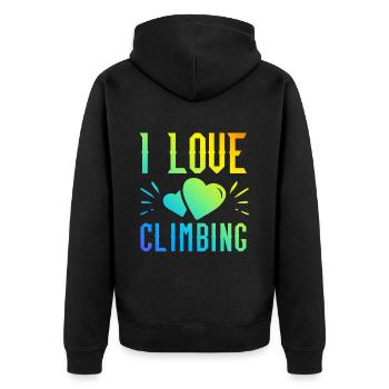 Ich liebe Klettern - Unisex Premium Bio Zip Hoodie - Schwarz - Hinten - Nico (187cm)