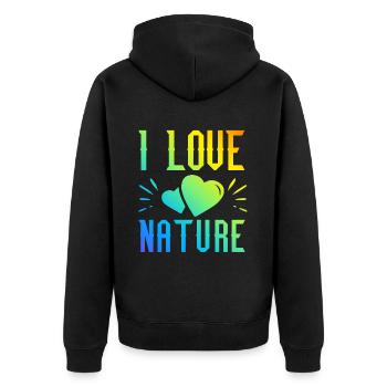 Ich liebe Natur - Unisex Premium Bio Zip Hoodie - Schwarz - Hinten - Nico (187cm)
