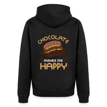 Schokolade Macht mich glücklich - Unisex Premium Bio Zip Hoodie - Schwarz - Hinten - Nico (187cm)