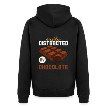 Leicht Von Schokolade abgelenkt - Unisex Premium Bio Zip Hoodie - Schwarz - Hinten - Nico (187cm)