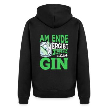 Am Ende ergibt alles ein Gin . Gin-Liebhaber - Unisex Premium Bio Zip Hoodie - Schwarz - Hinten - Nico (187cm)