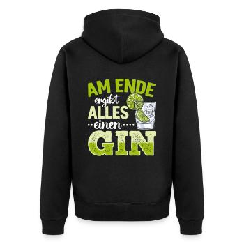 Am Ende ergibt alles ein Gin . Gin-Liebhaber - Unisex Premium Bio Zip Hoodie - Schwarz - Hinten - Nico (187cm)