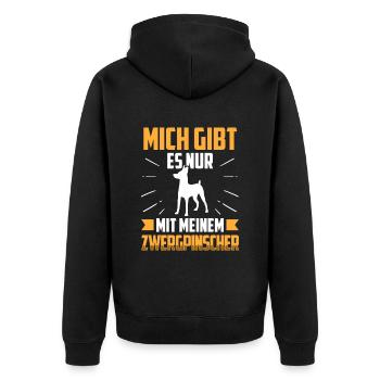 Nur mit meinem Zwergpinscher Pinscher - Unisex Premium Bio Zip Hoodie - Schwarz - Hinten - Nico (187cm)