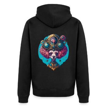Funny Steampunk Poodle Vintage Dog Design - Unisex Premium Organic Zip Hoodie - black - Back - Nico (187cm)