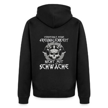 Valhalla kindness weakness - Unisex Premium Organic Zip Hoodie - black - Back - Nico (187cm)