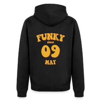 Funky Birthday: May 2009 - Flower Power - Unisex Premium Organic Zip Hoodie - black - Back - Nico (187cm)