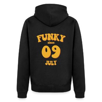 Funky Birthday: July 2009 - Flower Power - Unisex Premium Organic Zip Hoodie - black - Back - Nico (187cm)