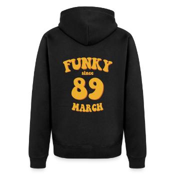 Funky Birthday: March 1989 - Flower Power - Unisex Premium Organic Zip Hoodie - black - Back - Nico (187cm)