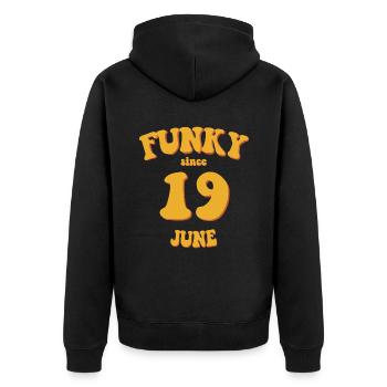 Funky Anniversaire: Juin 2019 - Flower Power - Veste à capuche bio Premium Unisexe - noir - Dos - Nico (187cm)