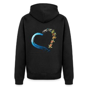 Sea Turtle Tortoise Heart - Unisex Premium Bio Zip Hoodie - Schwarz - Hinten - Nico (187cm)