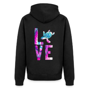 Sea Turtle Tortoise Love - Unisex Premium Bio Zip Hoodie - Schwarz - Hinten - Nico (187cm)