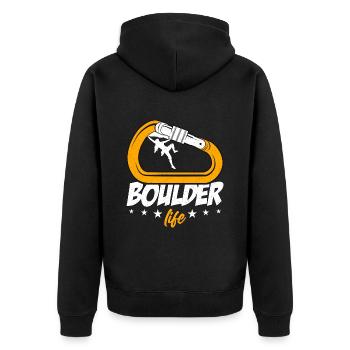 Indoor Climbing Boulder Life Mountaineer Climber - Unisex Premium Bio Zip Hoodie - Schwarz - Hinten - Nico (187cm)