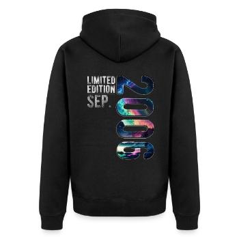 Jahrgang 2006 September Geburtstag Nordlichter - Unisex Premium Bio Zip Hoodie - Schwarz - Hinten - Nico (187cm)