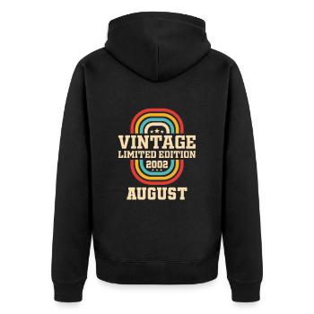 21. Geburtstag August Jahrgang 2002 Vintage - Unisex Premium Bio Zip Hoodie - Schwarz - Hinten - Nico (187cm)
